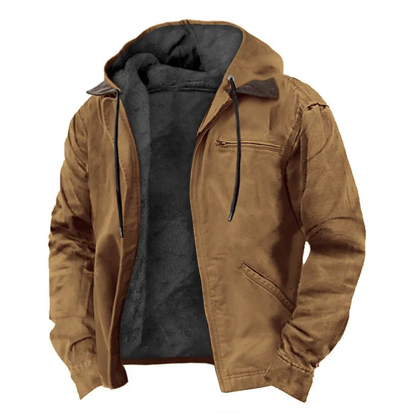 Chaqueta para hombre con capucha y forro suave en marrón
