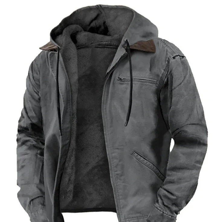 Chaqueta para hombre con capucha y forro suave en gris