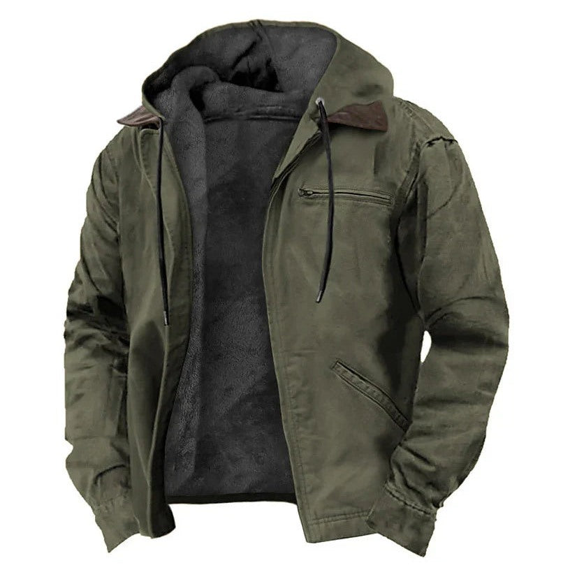 Chaqueta para hombre con capucha y forro suave en verde oliva