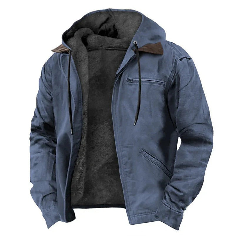 Chaqueta para hombre con capucha y forro suave en azul acero