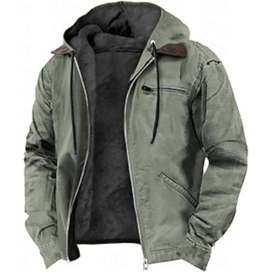 Chaqueta para hombre con capucha y forro suave en verde salvia