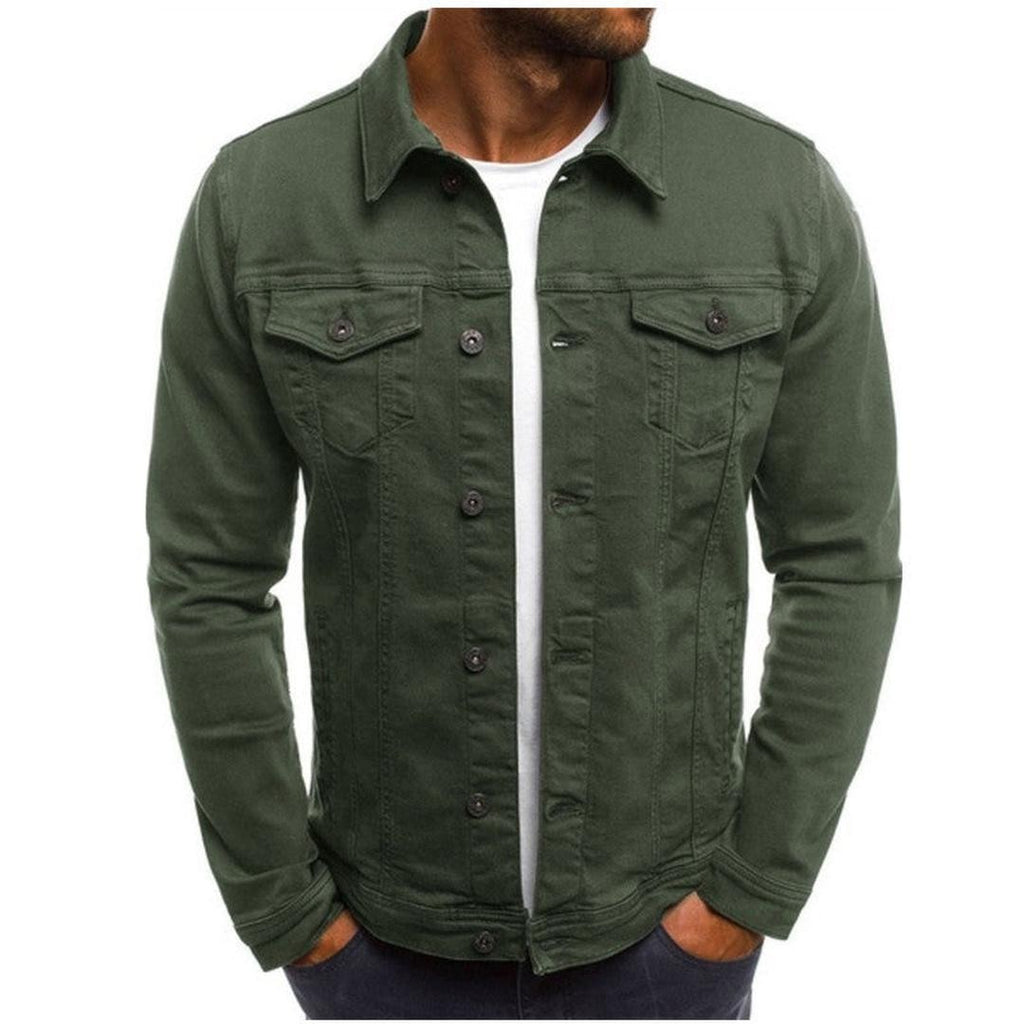 Chaqueta para hombre con cuello de camisa y bolsillos en el pecho en verde oliva