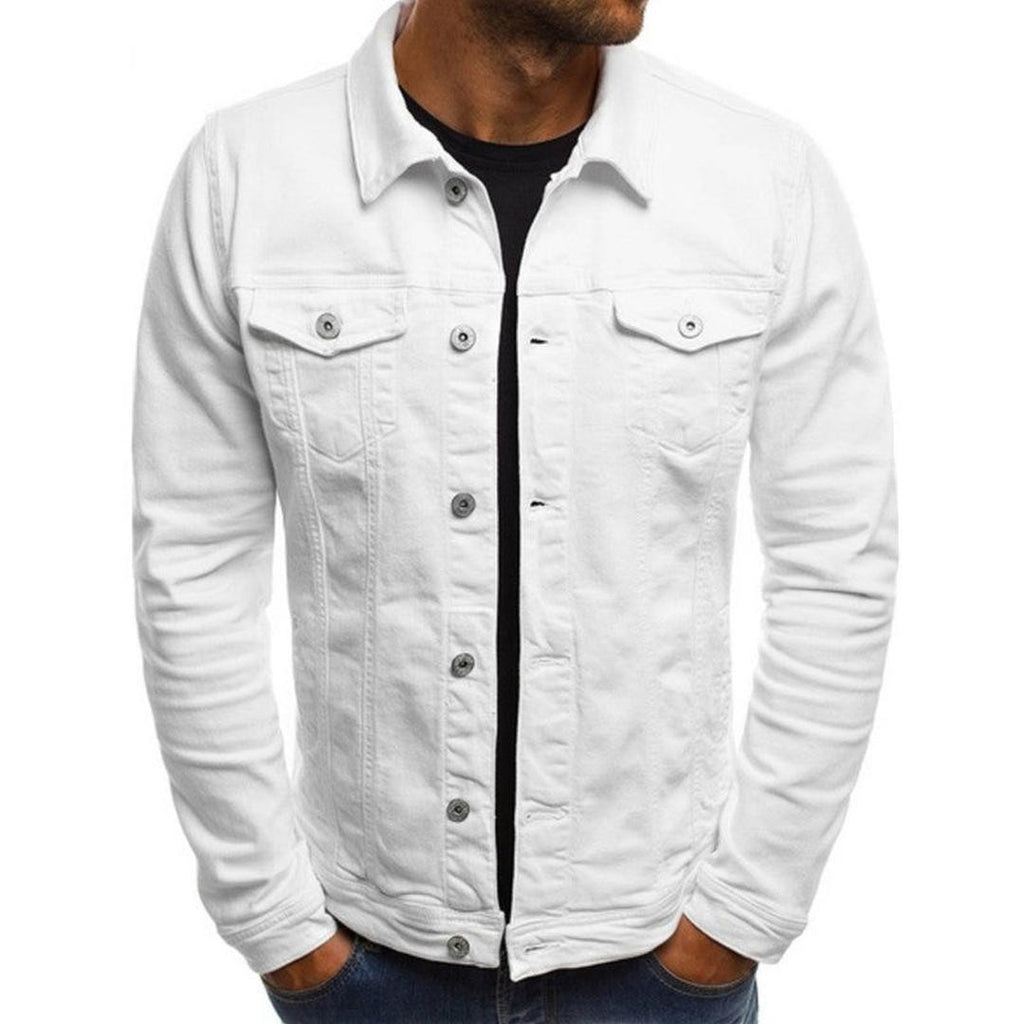 Chaqueta para hombre con cuello de camisa y bolsillos en el pecho en blanco