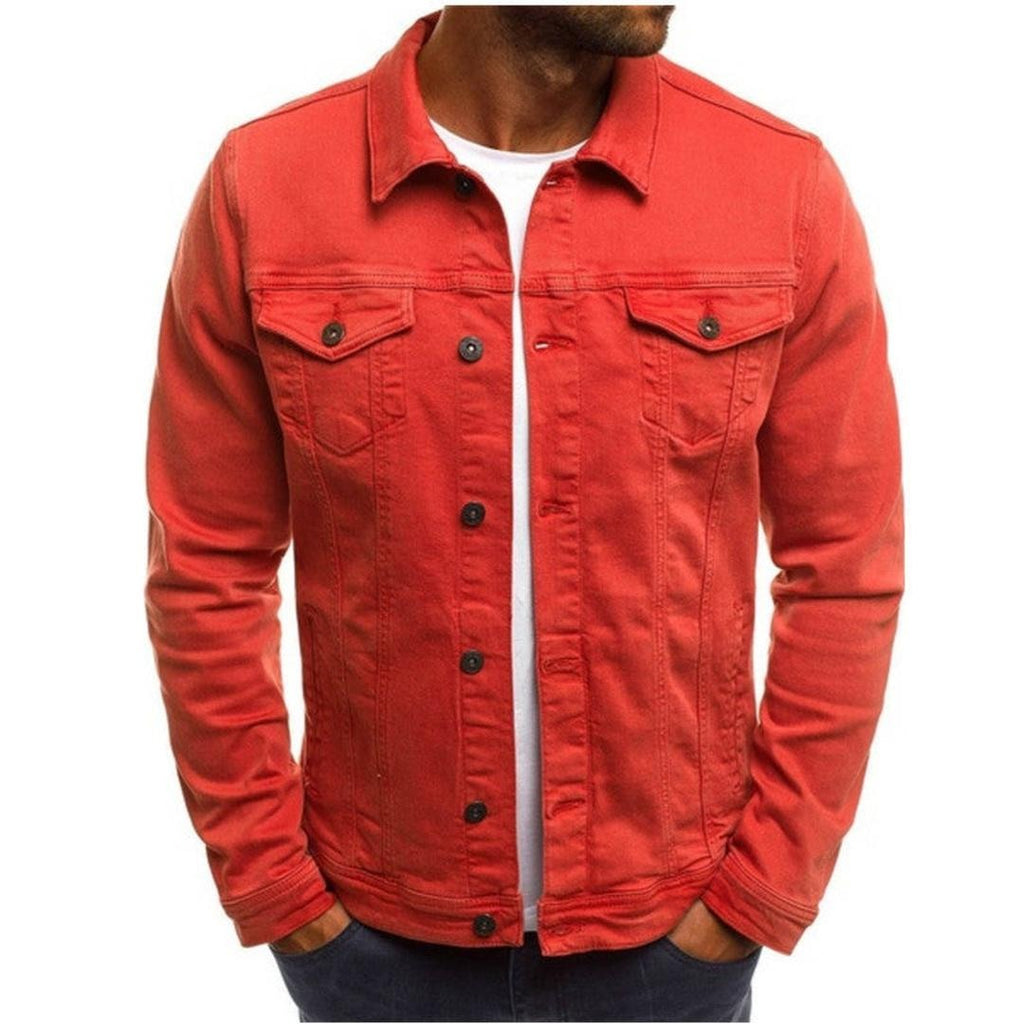 Chaqueta para hombre con cuello de camisa y bolsillos en el pecho en rojo