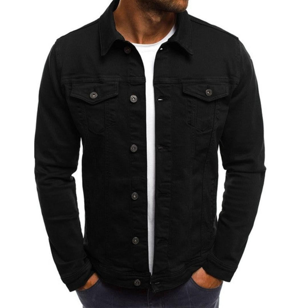 Chaqueta para hombre con cuello de camisa y bolsillos en el pecho en negro