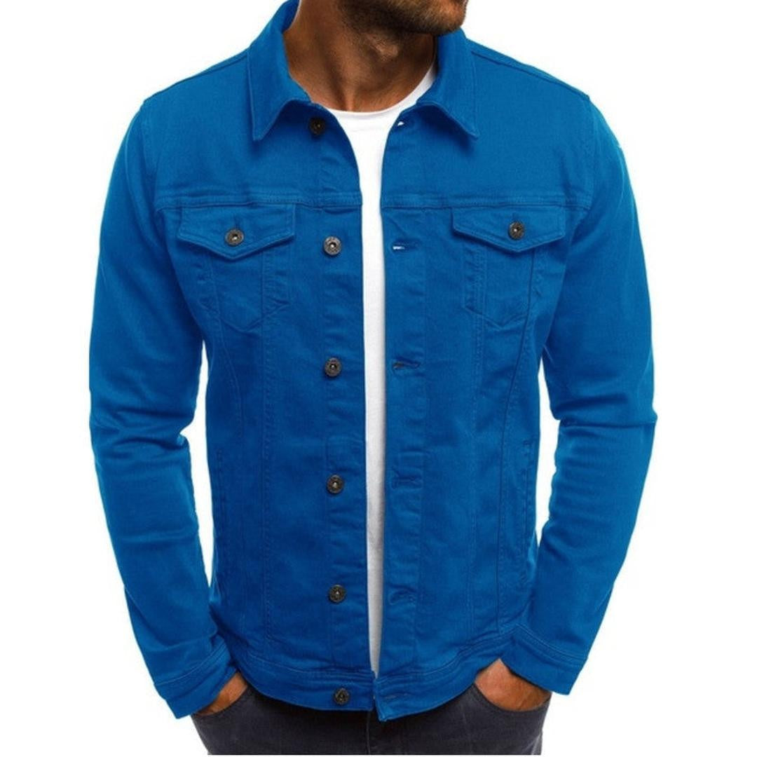 Chaqueta para hombre con cuello de camisa y bolsillos en el pecho en azul
