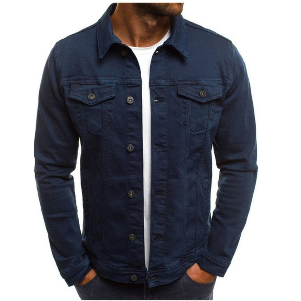 Chaqueta para hombre con cuello de camisa y bolsillos en el pecho en azul marino