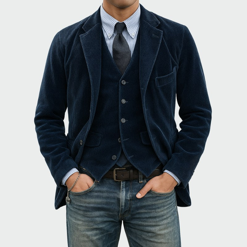 Conjunto de blazer y chaleco para hombre de efecto pana para ocasiones elegantes