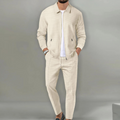Conjunto de chaqueta con cremallera y pantalón para hombre en beige
