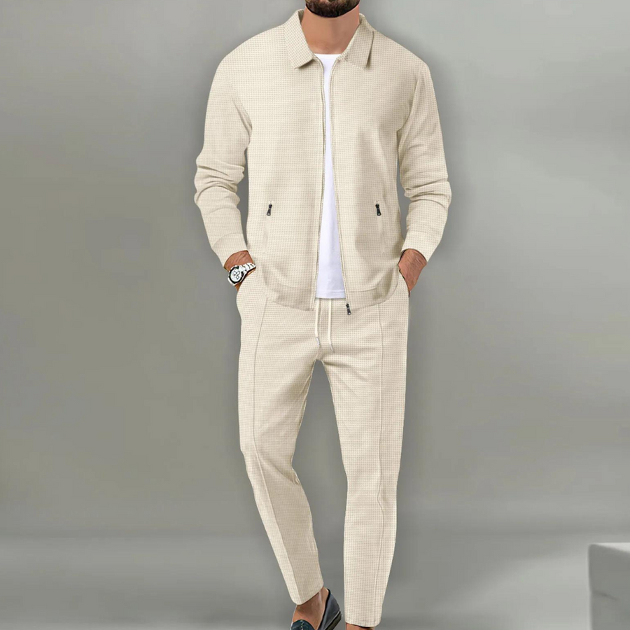 Conjunto de chaqueta con cremallera y pantalón para hombre con cordón para el día a día