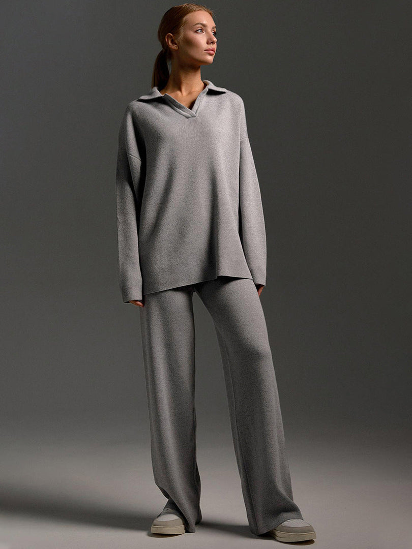 Conjunto de punto para mujer en gris, look completo de pie