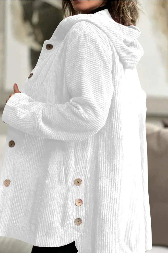 Chaqueta de pana para mujer con capucha en blanco