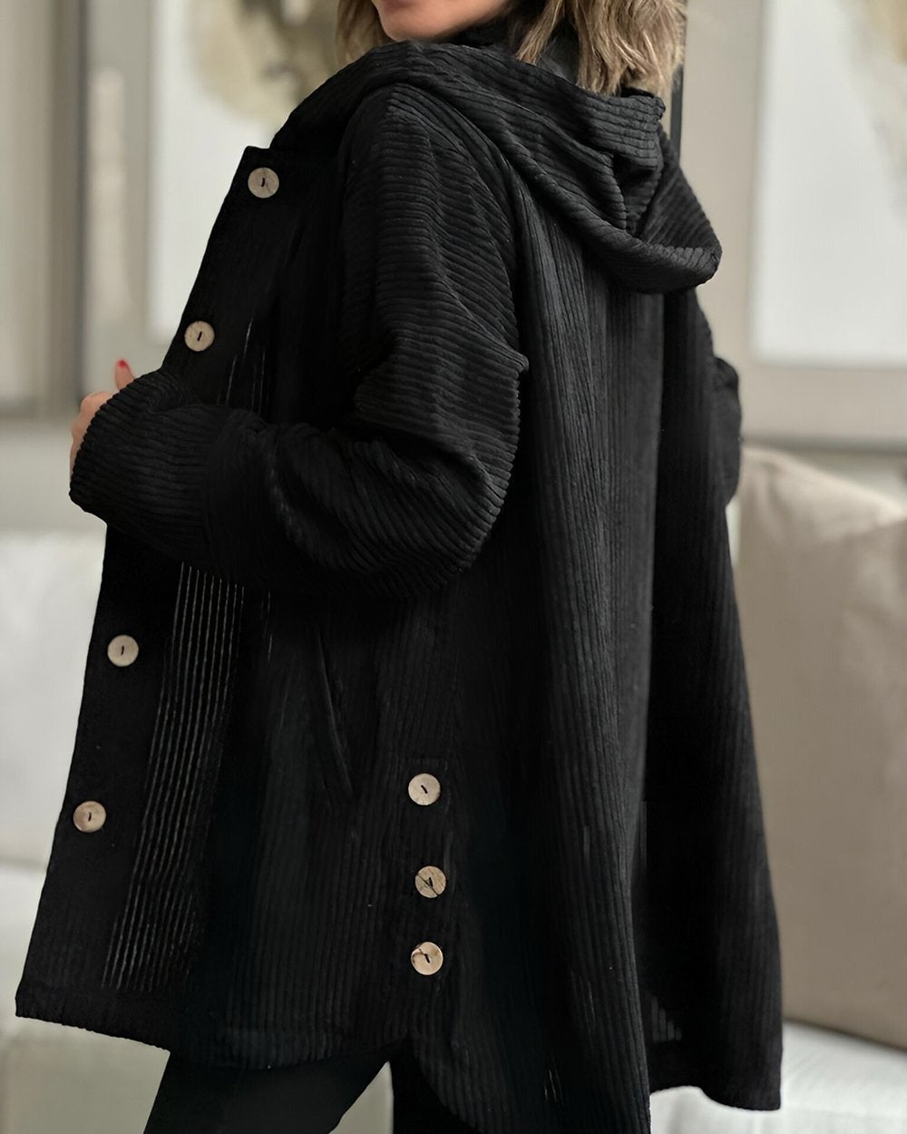 Chaqueta de pana para mujer con capucha