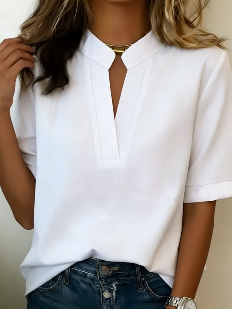 Blusa para mujer con cuello mao y escote en V para el día a día