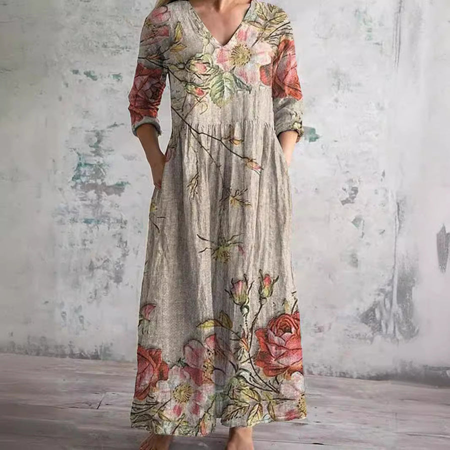 Vestido largo para mujer con estampado floral para el entretiempo