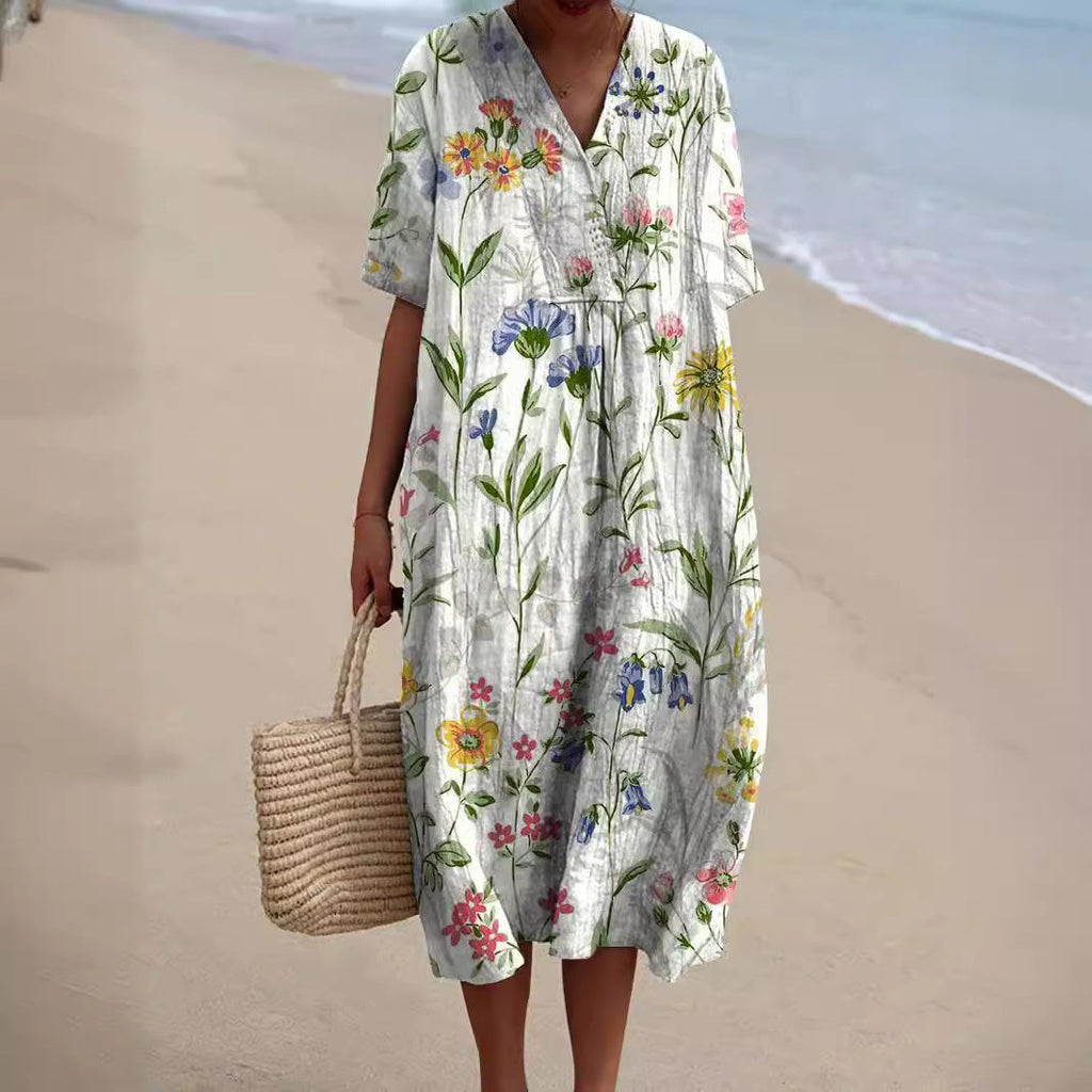 Vestido midi para mujer con estampado floral en blanco