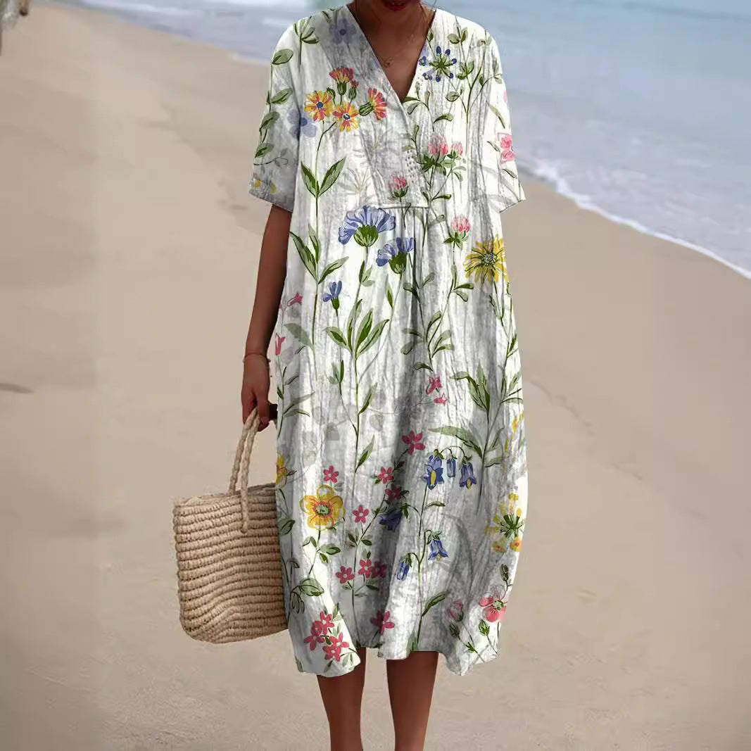 Vestido midi para mujer con estampado floral en blanco