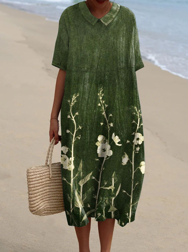 Vestido midi para mujer con estampado floral en verde
