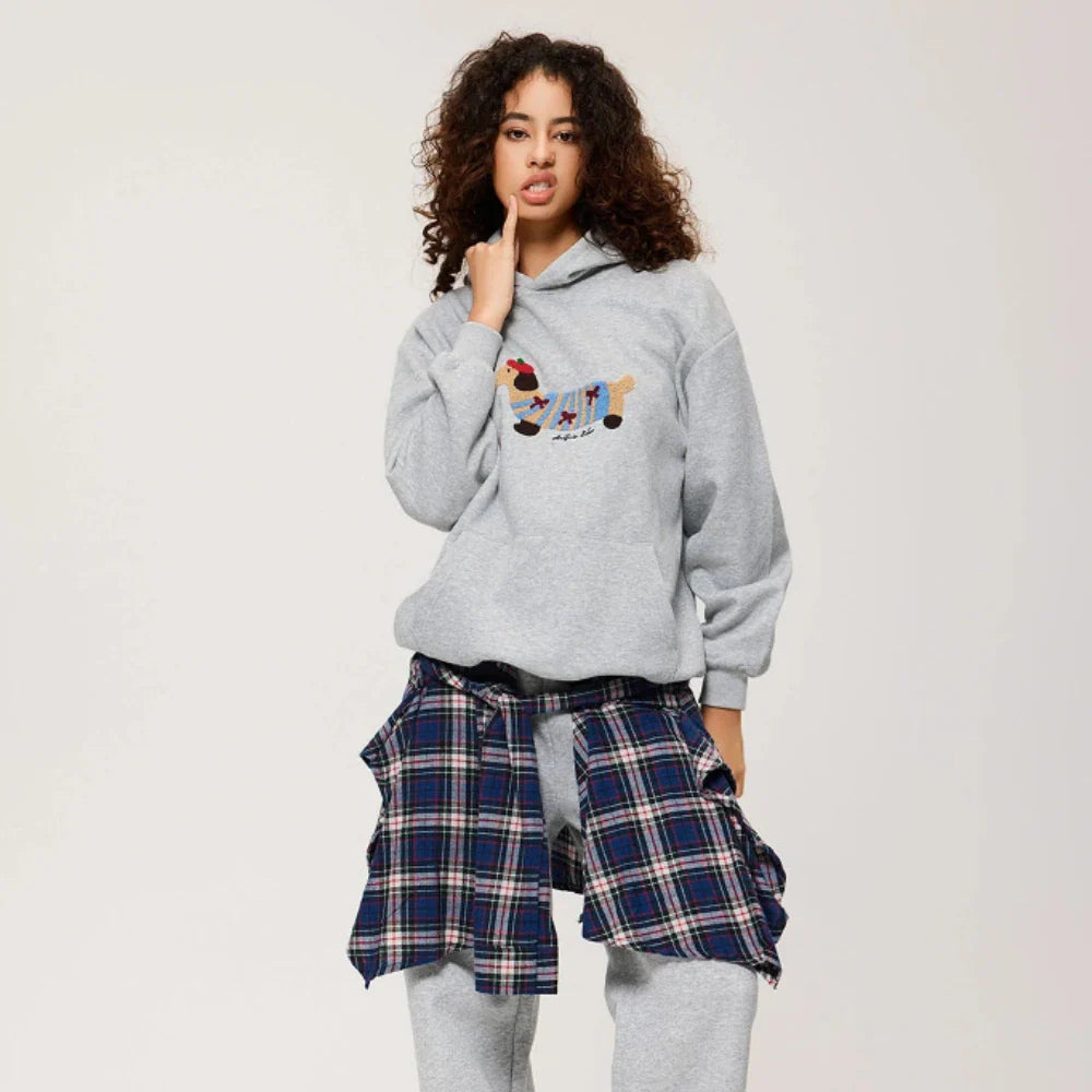 Sudadera con capucha para mujer con bordado de perro