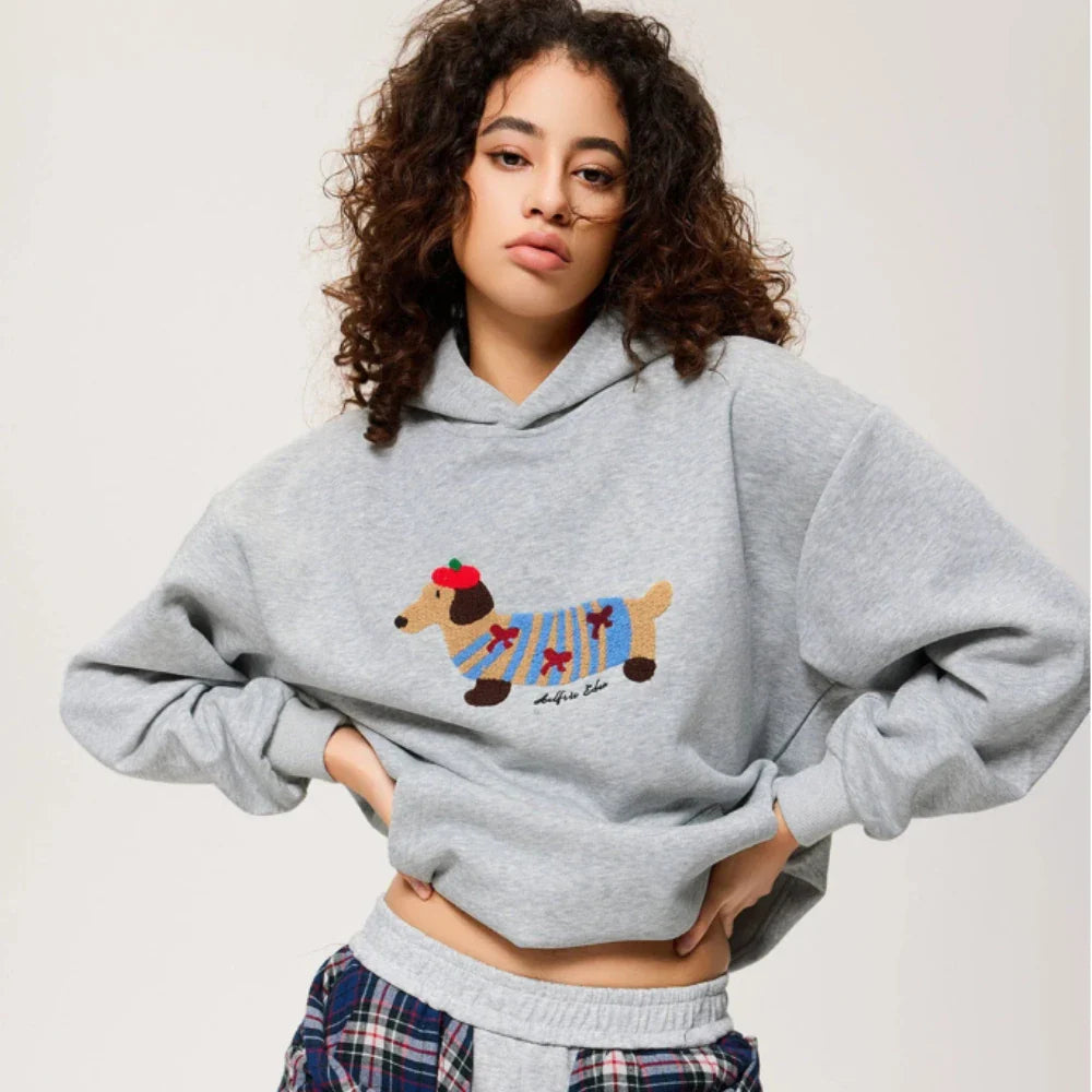 Sudadera con capucha para mujer con bordado de perro