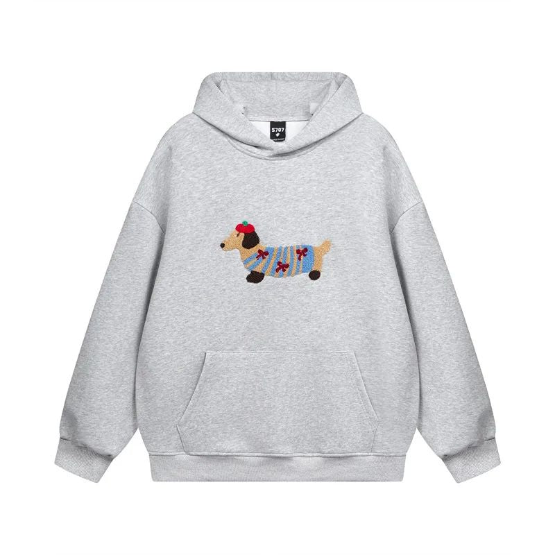 Sudadera con capucha para mujer con bordado de perro en gris