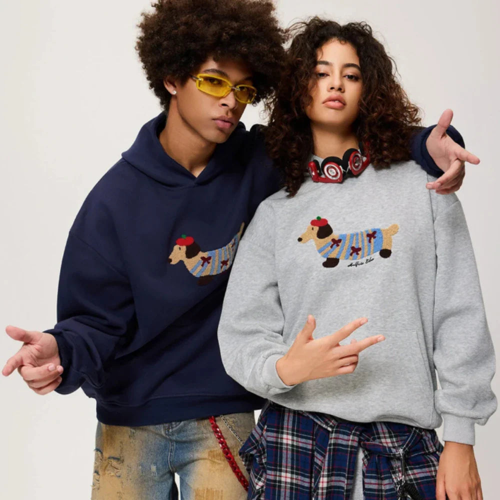 Sudadera con capucha para mujer con bordado de perro