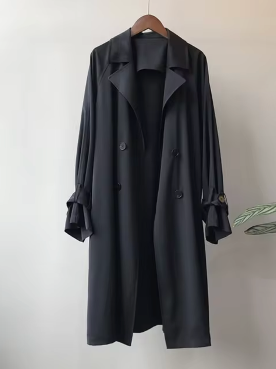 Gabardina para mujer de corte largo en negro