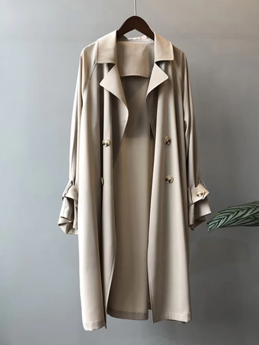 Gabardina para mujer de corte largo en beige