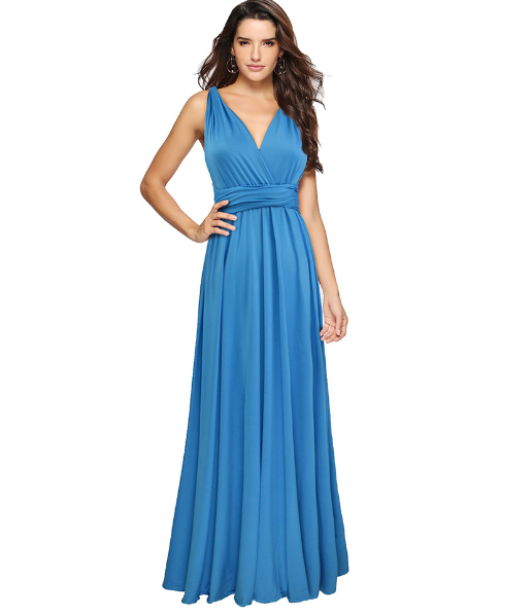 Vestido largo para mujer de estilo multiposición en azul