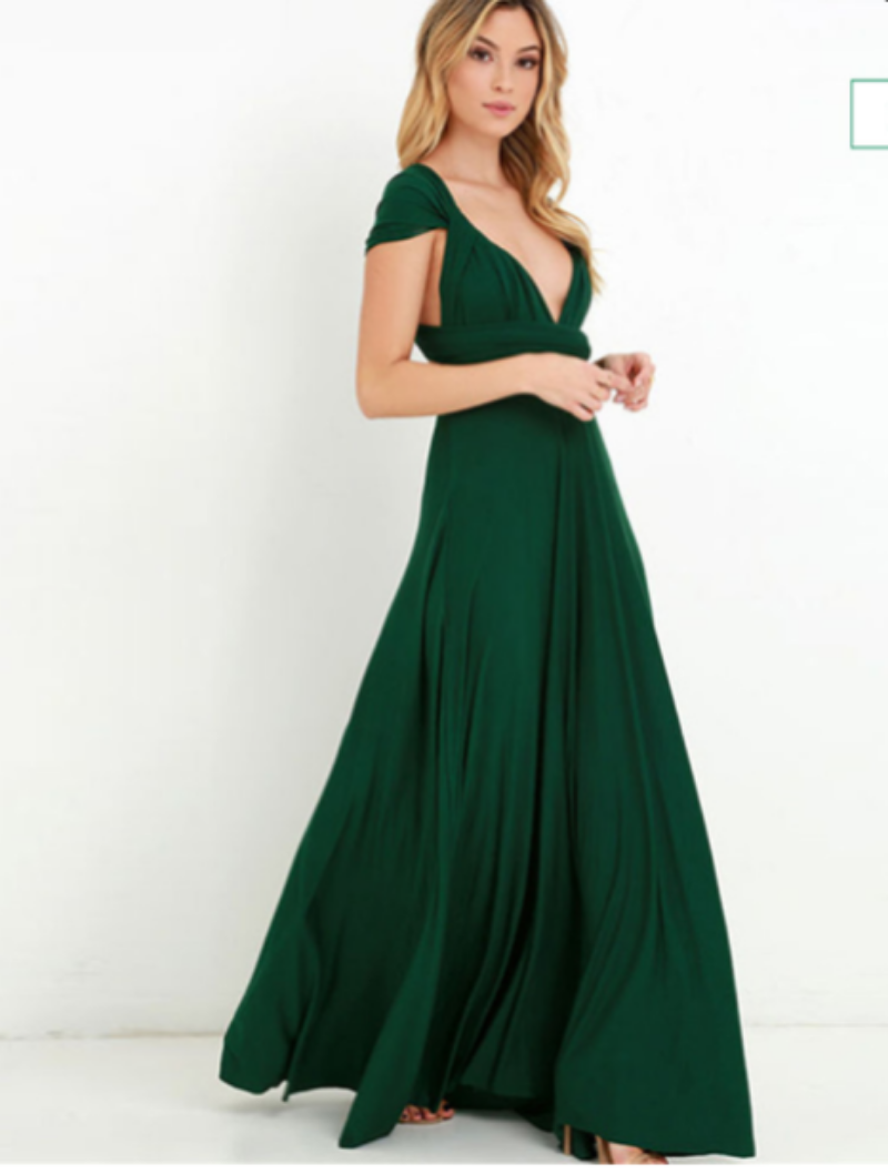 Vestido largo para mujer de estilo multiposición en verde oscuro