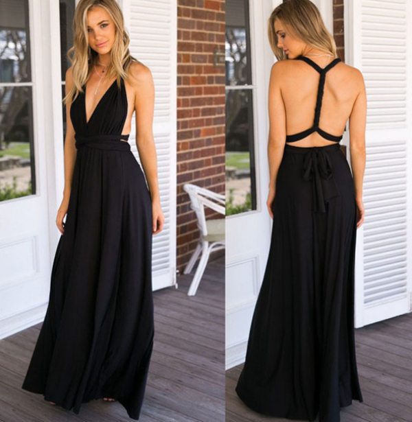 Vestido largo para mujer de estilo multiposición en negro
