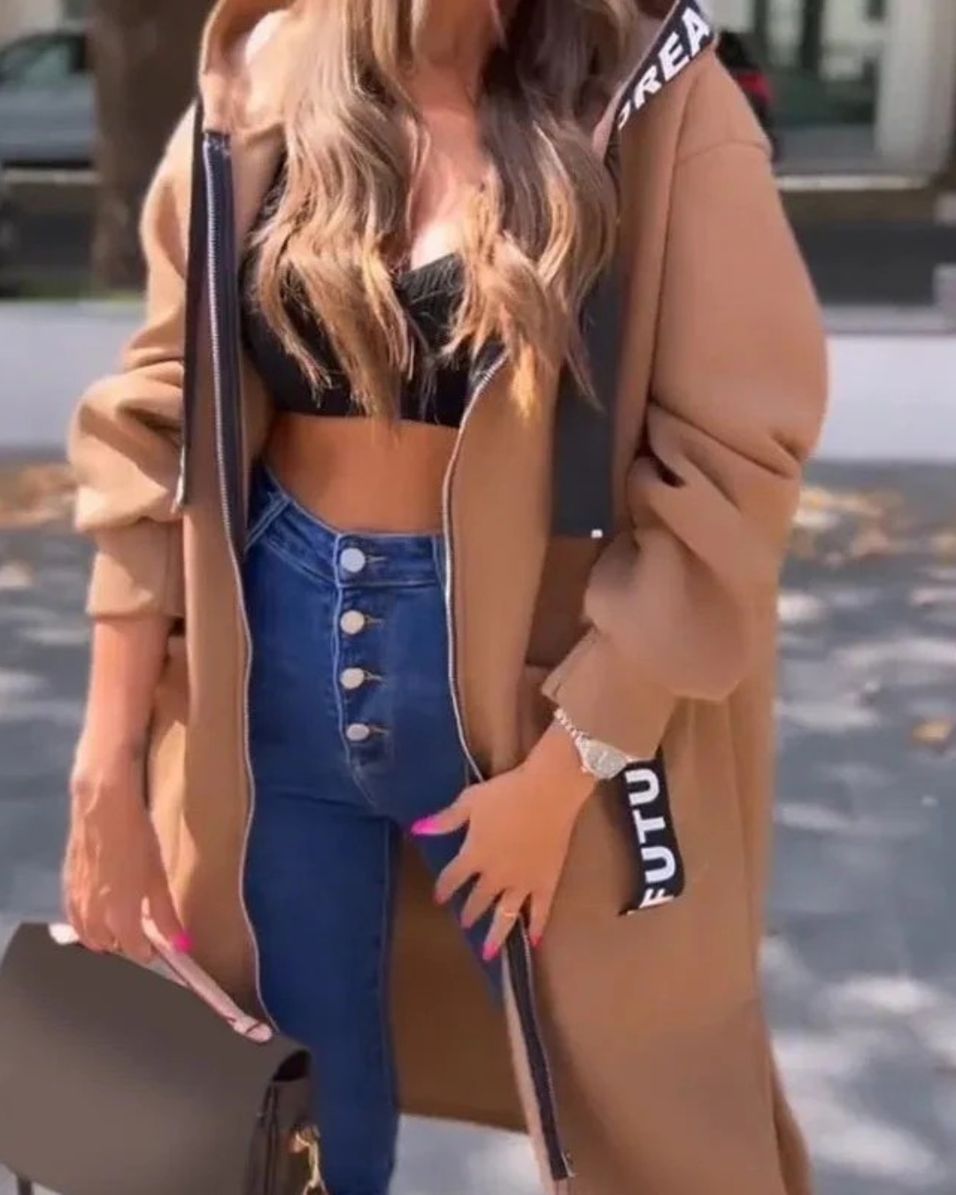 Chaqueta larga para mujer con capucha