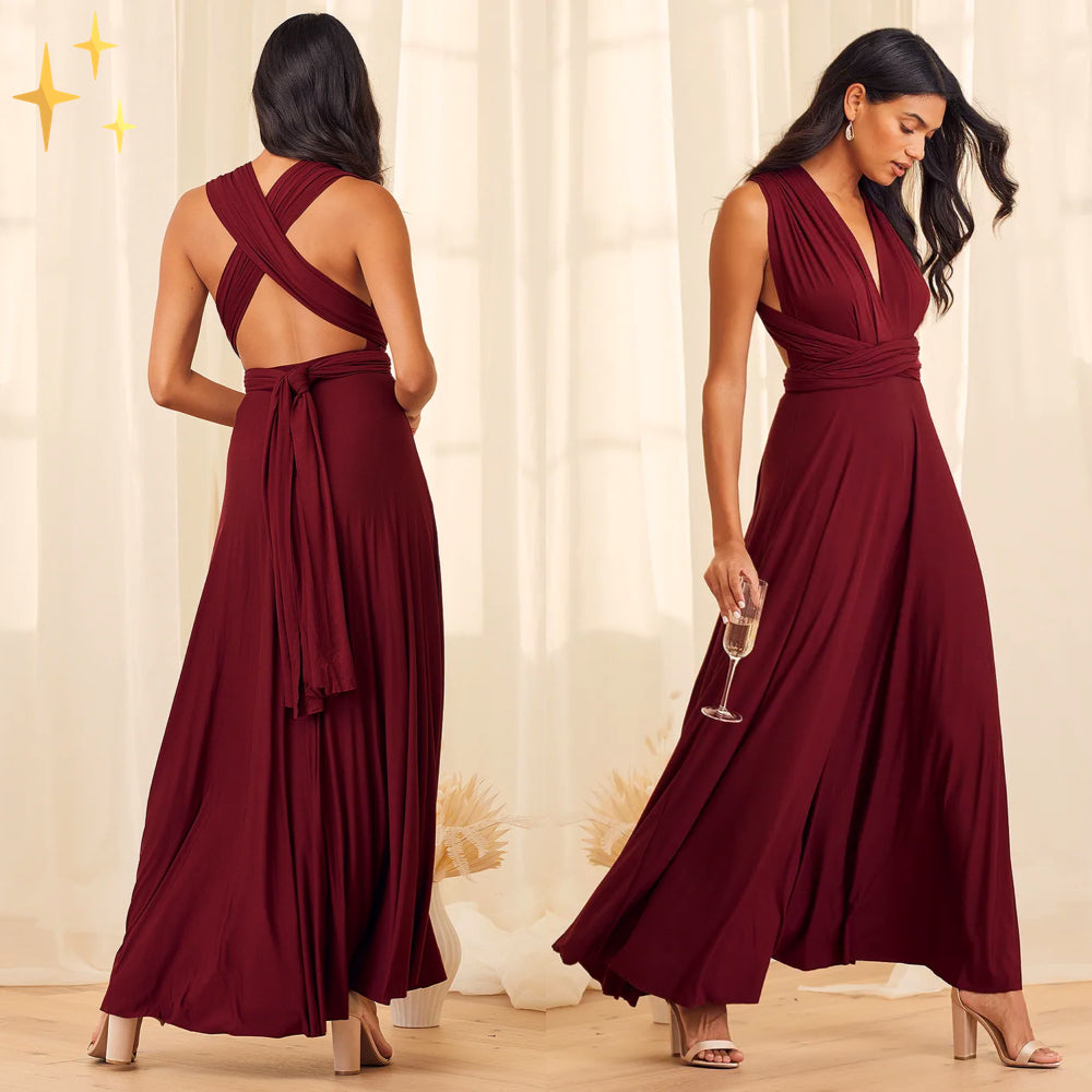 Vestido largo para mujer de estilo multiposición en burdeos