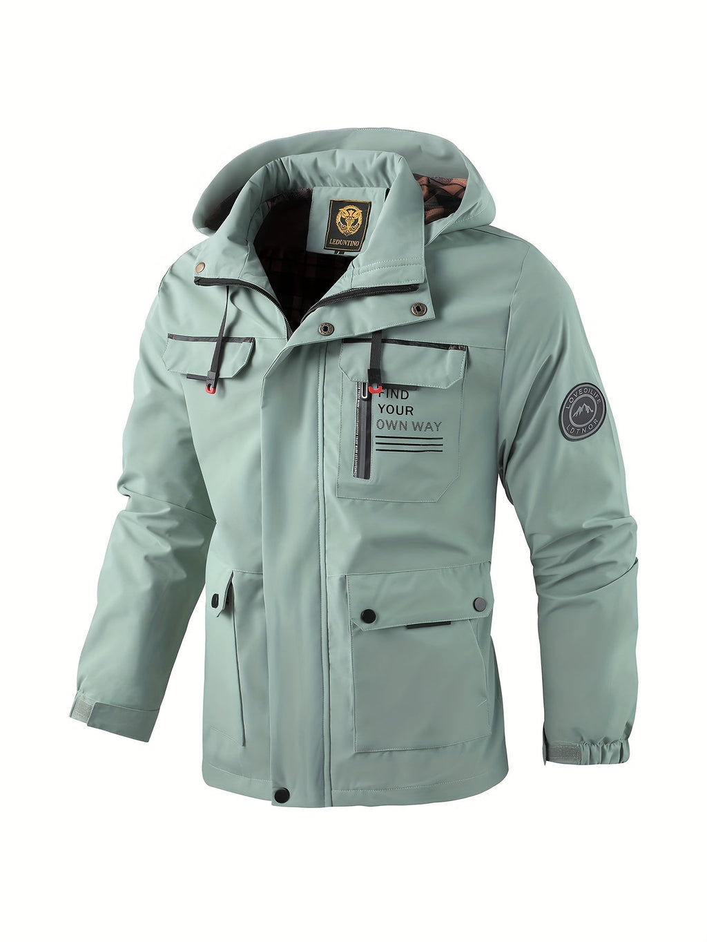 Chaqueta técnica para hombre con capucha y bolsillos en verde menta