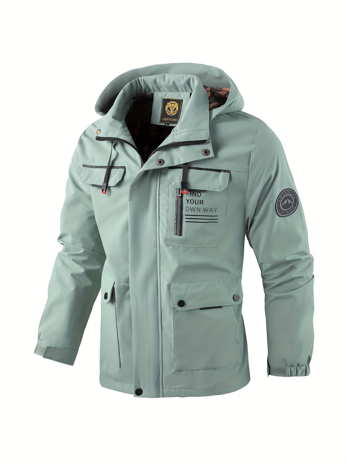 Chaqueta técnica para hombre con capucha y bolsillos en verde menta