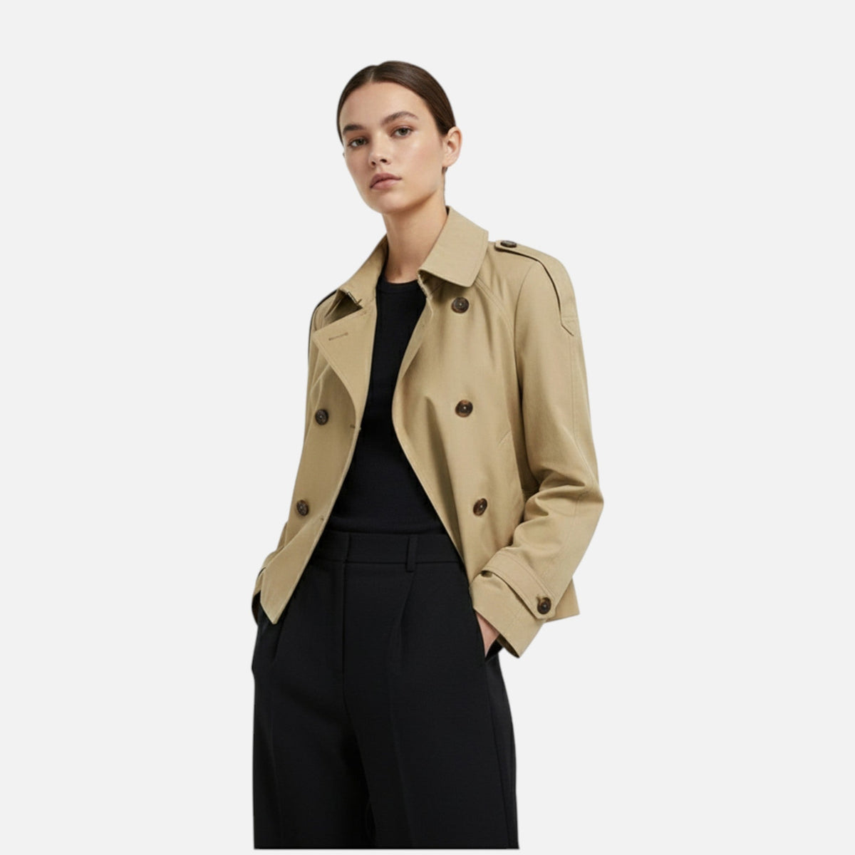 Gabardina corta para mujer con cinturón