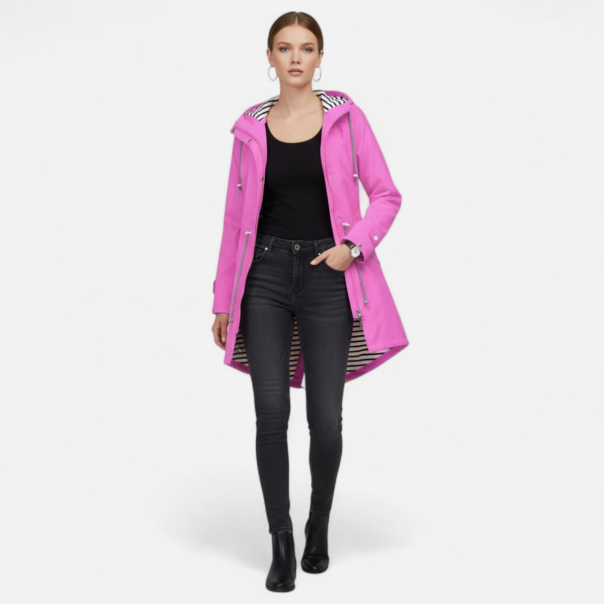 Chaqueta con capucha para mujer con cintura ajustable