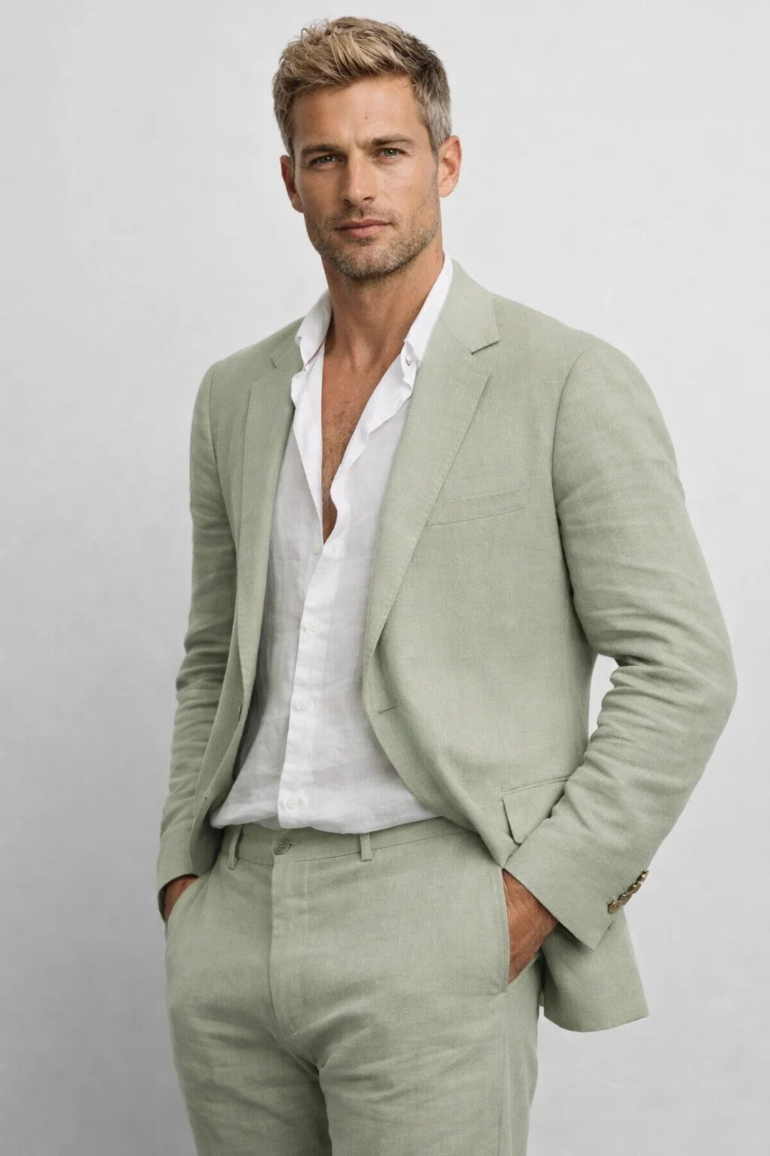 Traje para hombre de estilo elegante en verde claro