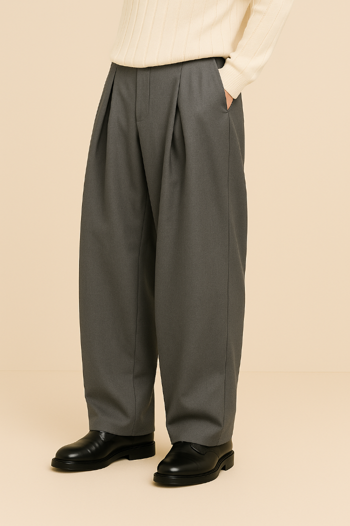 Pantalón de pinzas para hombre de pierna ancha elegante