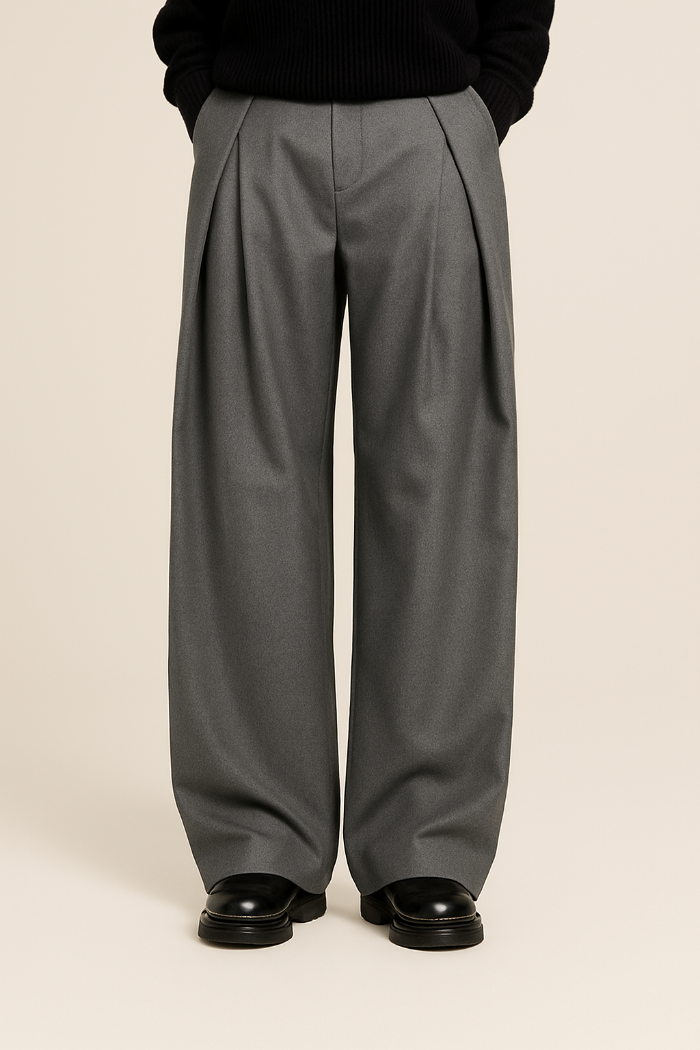Pantalón de pinzas para hombre de pierna ancha elegante en gris