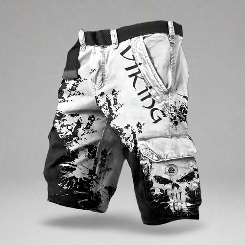 Bermudas cargo para hombre con estampado gráfico en blanco y negro