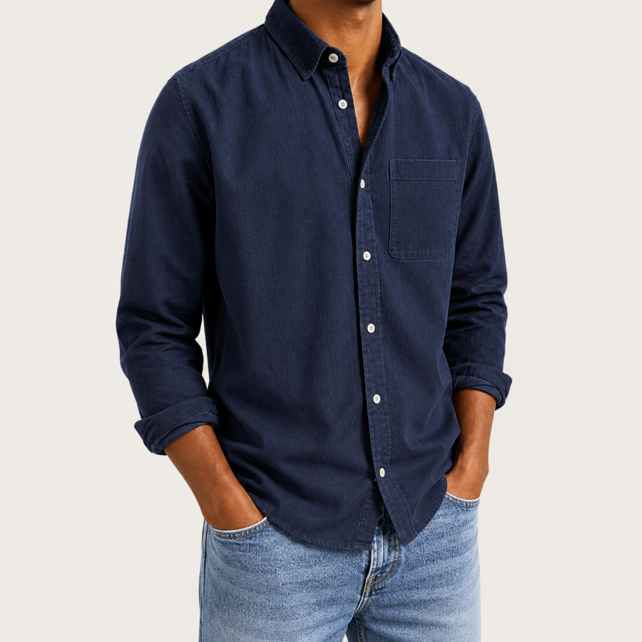 Camisa para hombre de manga larga con bolsillo para el día a día