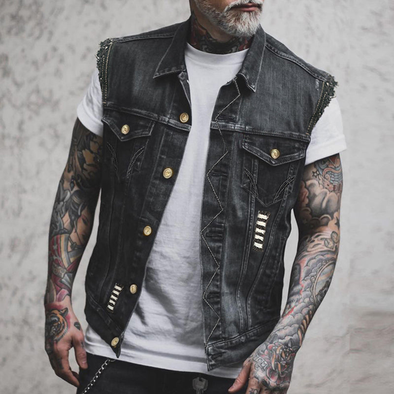 Chaleco vaquero para hombre con efecto desgastado para el tiempo libre