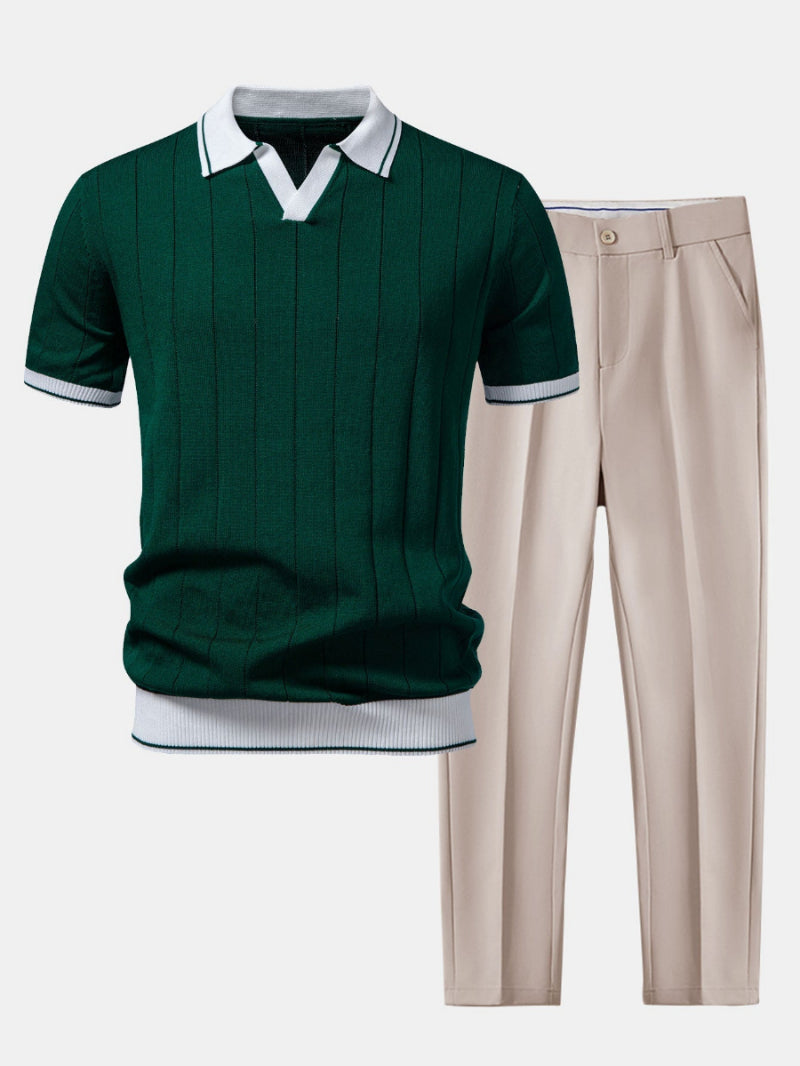 Conjunto para hombre de polo de punto y pantalón en verde