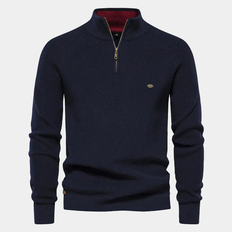 Jersey de cuello alto para hombre con media cremallera y bajo acanalado para el entretiempo