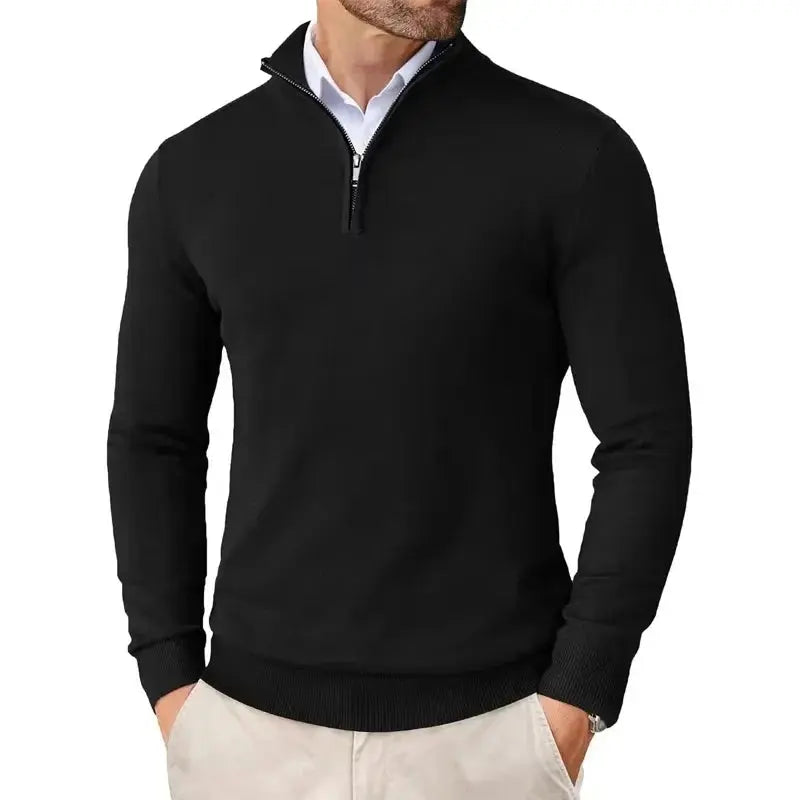 Jersey de punto liso para hombre con media cremallera para la oficina y el otoño