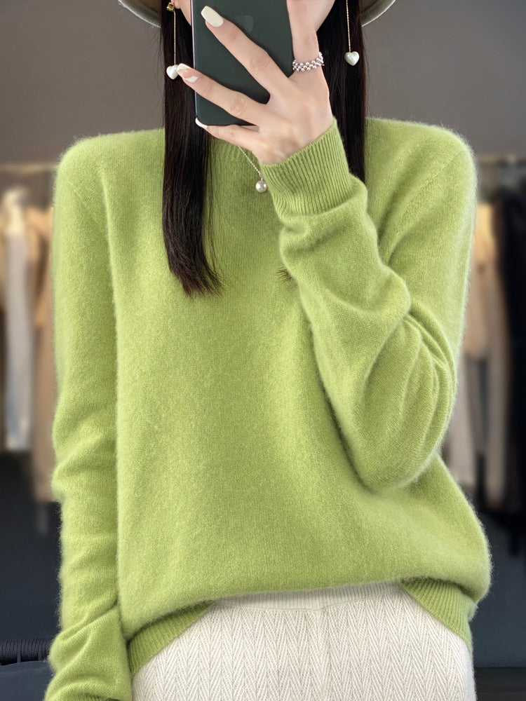 Jersey de punto liso para mujer con cuello redondo en color verde lima