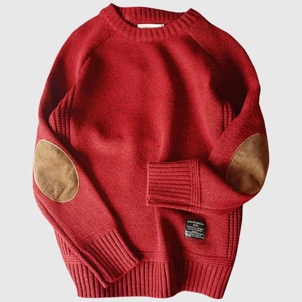 Jersey de punto para hombre con coderas en rojo, vista frontal