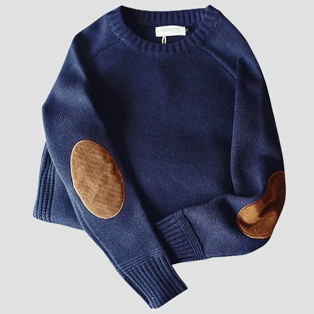 Jersey de punto para hombre con coderas en azul marino, vista frontal