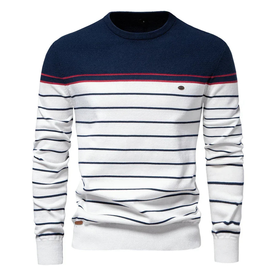 Jersey de rayas para hombre con cuello redondo y canesú en contraste para el entretiempo